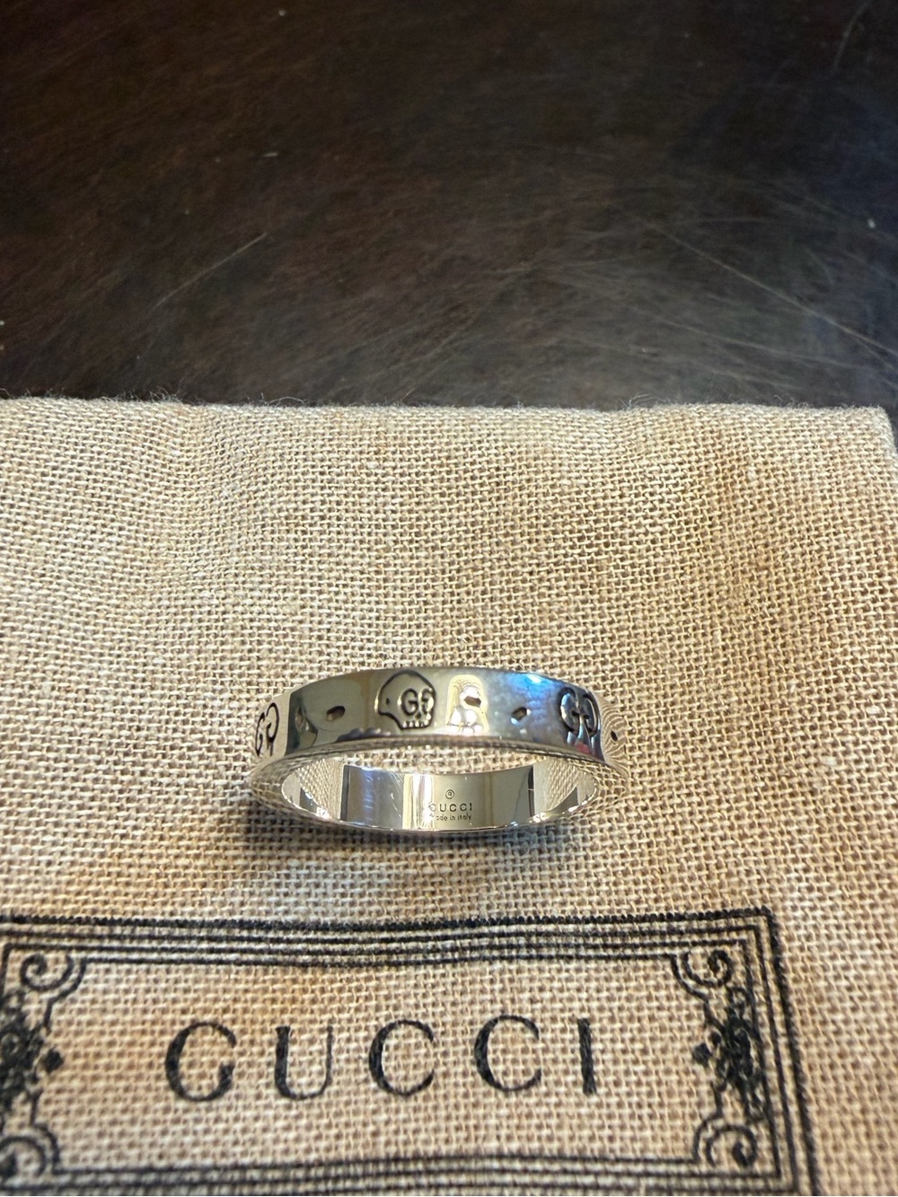 New Authentic Gucci GG Ghost Logo Silver Ring Size IT 19 / US 8.75 - Picture 3 of 8
